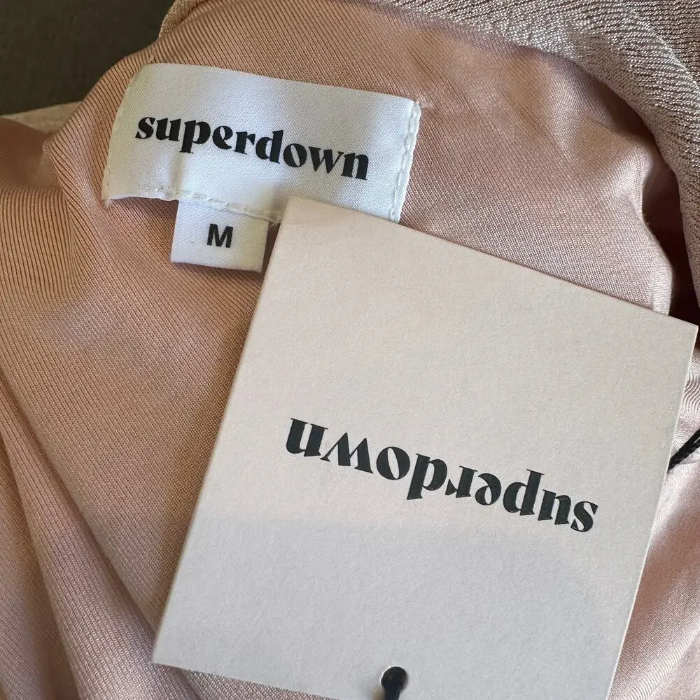 Superdown Nude Slinky One Shoulder Mini Dress MEDIUM Ruched Revolve Cut Out NEW - Picture 8 of 10